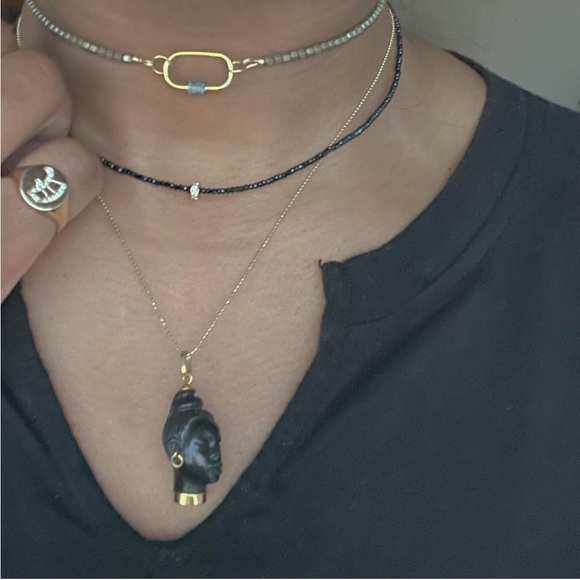 18k + Diamond + black spinel necklace - Picture 2 of 3